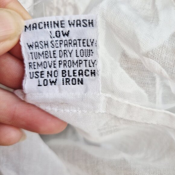 Kiko Comfortable Clothing Embroidered Blouse Sheer White Cotton Button-Front - Picture 9 of 14